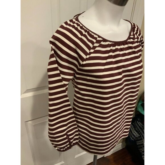 J. Crew Maroon & White Striped Shirt with Tie Back, Size XXS, NWT! - Picture 3 of 5